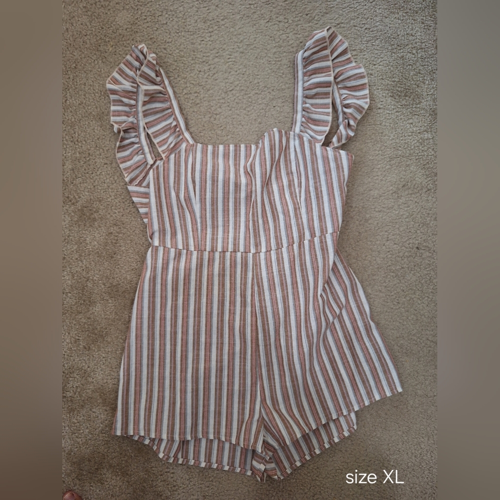 Striped Brown and White Romper